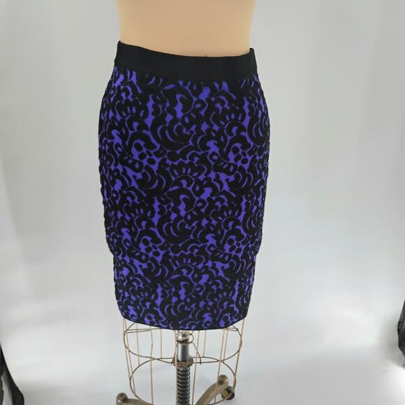 NWT Milly Knit Jaquard Bodycon Skirt Purple Stretch Viscose Sleeveless Womens L - Picture 1 of 13